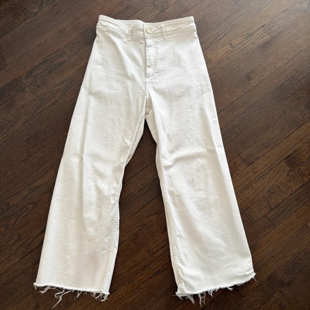 Zara Off-White Wide-Leg Flare Jeans